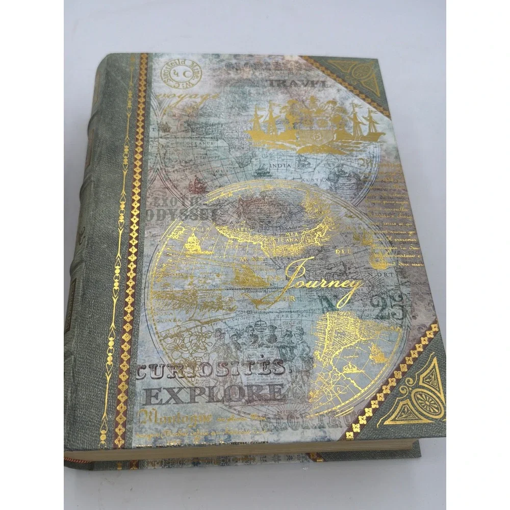 Set of 2 Faux Book Storage Boxes Vintage World Map Decorative Secret Stash Books